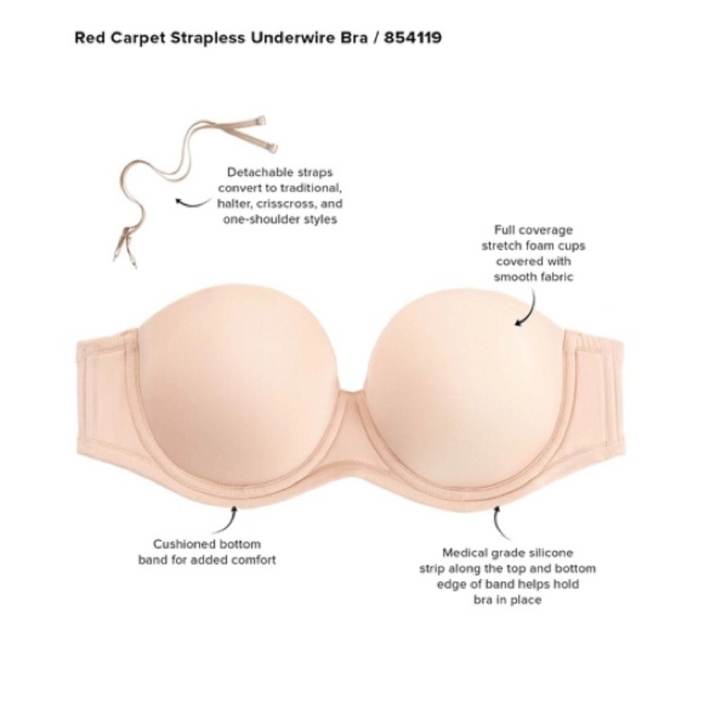 Wacoal Red Carpet™ Strapless Underwire Bra - Nude - 36DDD - New with Tag - Picture 5 of 16